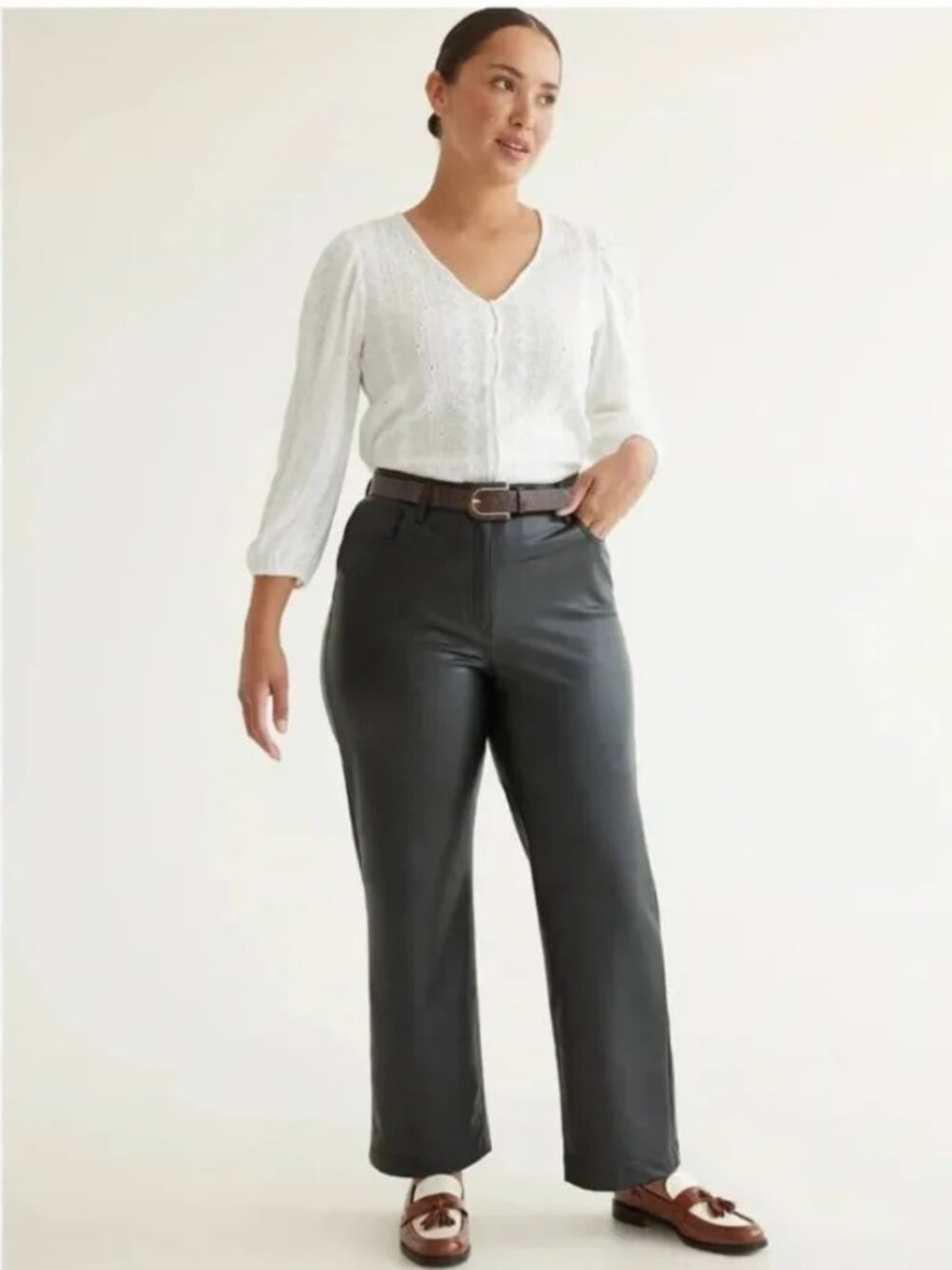 Straight Leg High Rise Faux Leather Pants